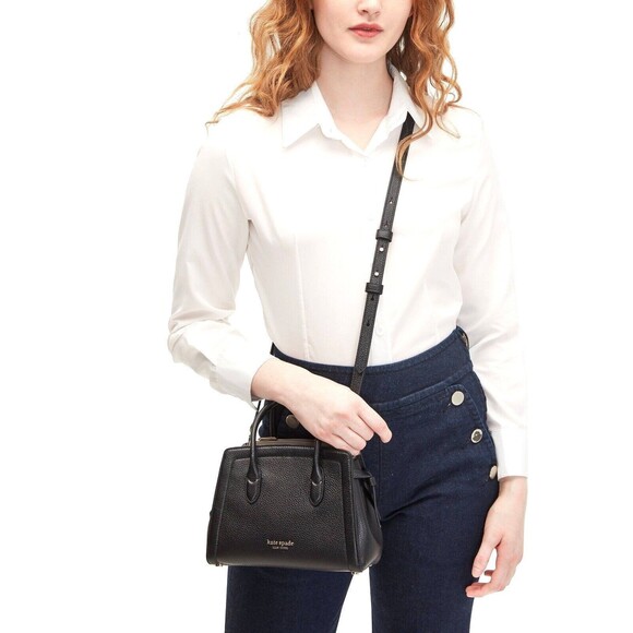 New Kate Spade Knott Pebble Leather Mini Satchel Black - Picture 4 of 8